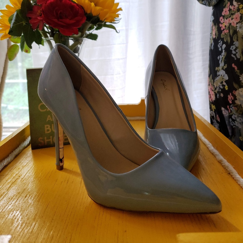 Sky Blue Cherry Blossom pumps by Qupid